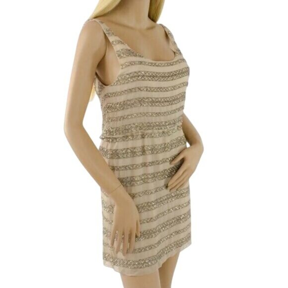 Vintage NWT Alice & Olivia Luxury Designer Nude Beaded Scoop Back Tank Dress - Picture 15 of 16